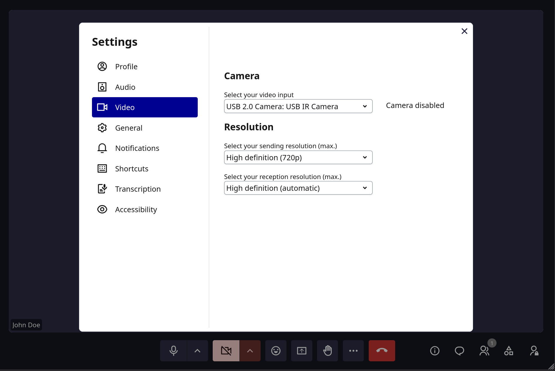 Settings page
